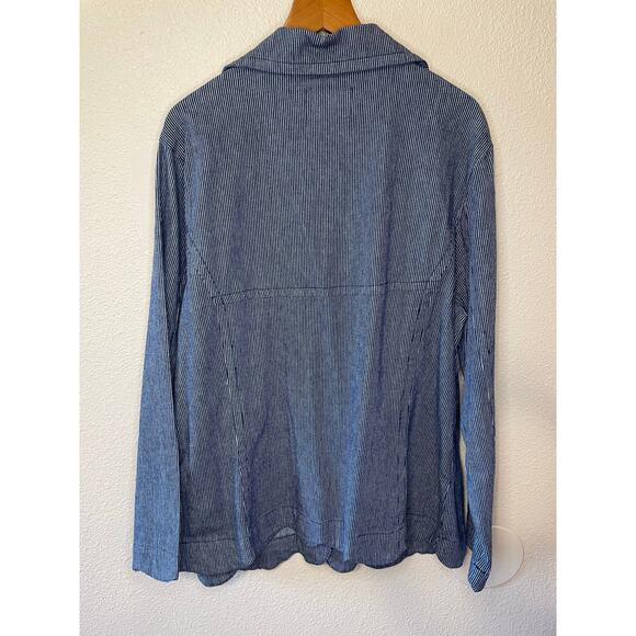 AMI Navy Blue Striped Scalloped Button Front Summer Style Jacket 1X Y2K - Picture 4 of 7